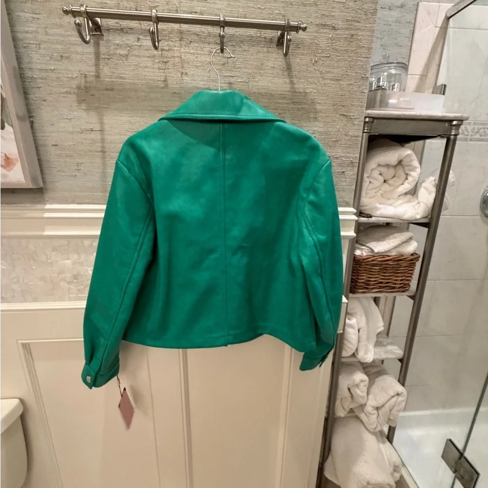 NWT new medium Anthropologie avec les fillies faux leather peacoat jacket green